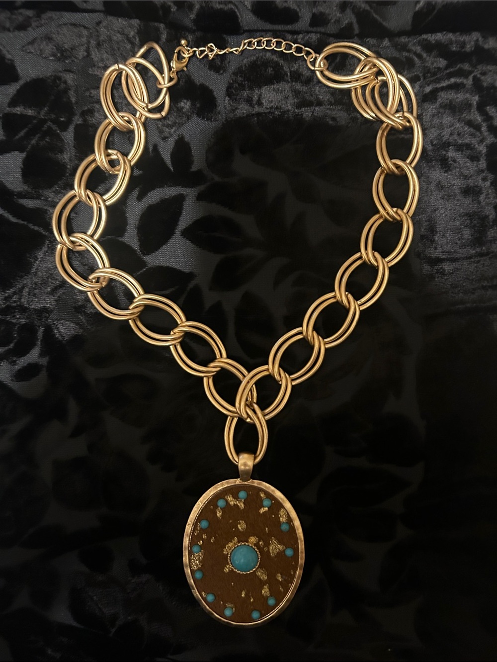 Gold-Tone Chain Necklace with Turquoise Accent Pendant